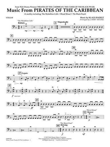 Music from Pirates Of The Caribbean (arr. Larry Moore) - Cello