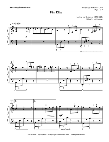 Fur Elise--original piano solo re-written in 3/4 time signature