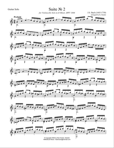 Preludium (i) from Suite 2 BWV 1008 for guitar solo