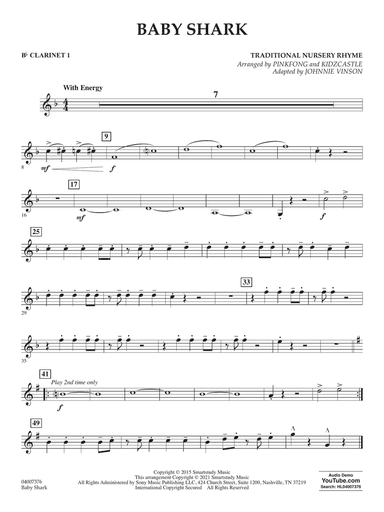 Baby Shark (arr. Johnnie Vinson) - Bb Clarinet 1