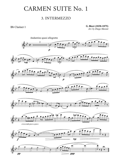 Intermezzo from "Carmen Suite" for Clarinet Quartet