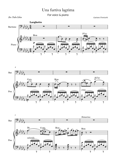 Una Furtiva Lagrima (Baritone in Bbm)