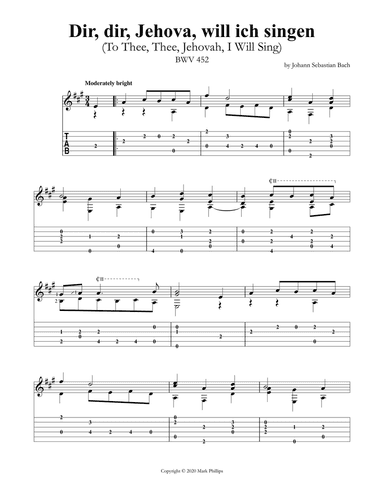 Dir, dir, Jehova, will ich singen (To Thee, Thee, Jehovah, I Will Sing) BWV 452