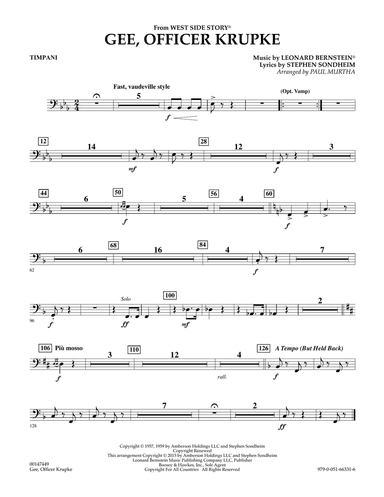 Gee, Officer Krupke (from West Side Story) (arr. Paul Murtha) - Timpani