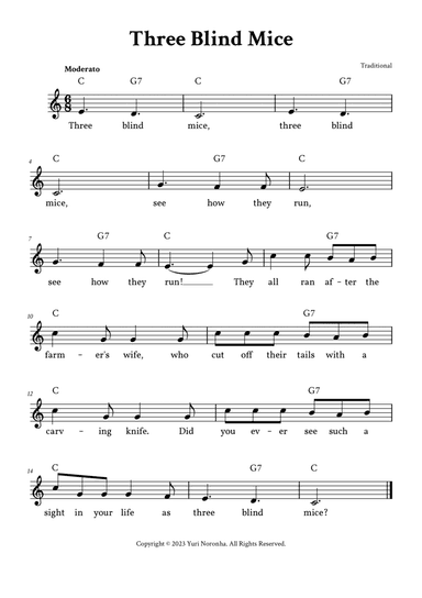 Three Blind Mice - Lead Sheet (C Major - Traditional)