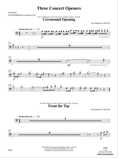 Three Concert Openers: (wp) 2nd B-flat Trombone B.C.