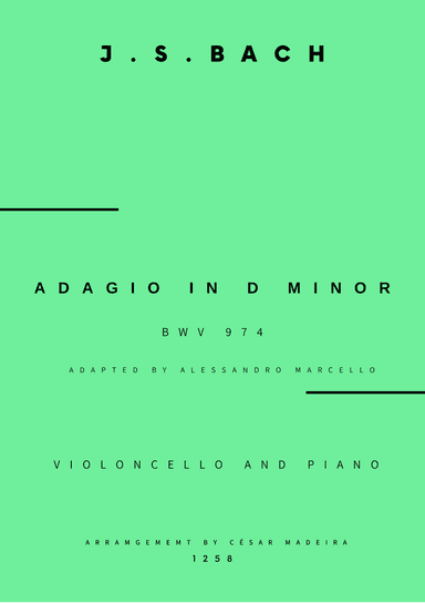 Adagio (BWV 974) - Cello and Piano (Full Score and Parts)