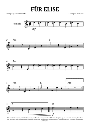 Für Elise by Beethoven - Ukulele Solo with Chord Notation