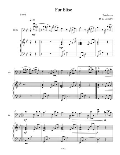 Fur Elise (Cello Solo with Piano Accompaniment)