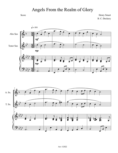Angels From the Realm of Glory (Alto and Tenor Sax Duet with Piano)