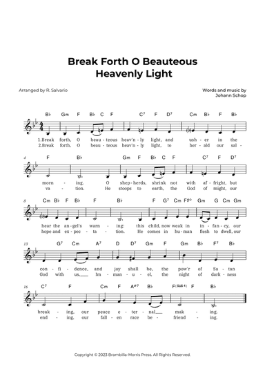 Break Forth O Beauteous Heavenly Light (Key of B-Flat Major)