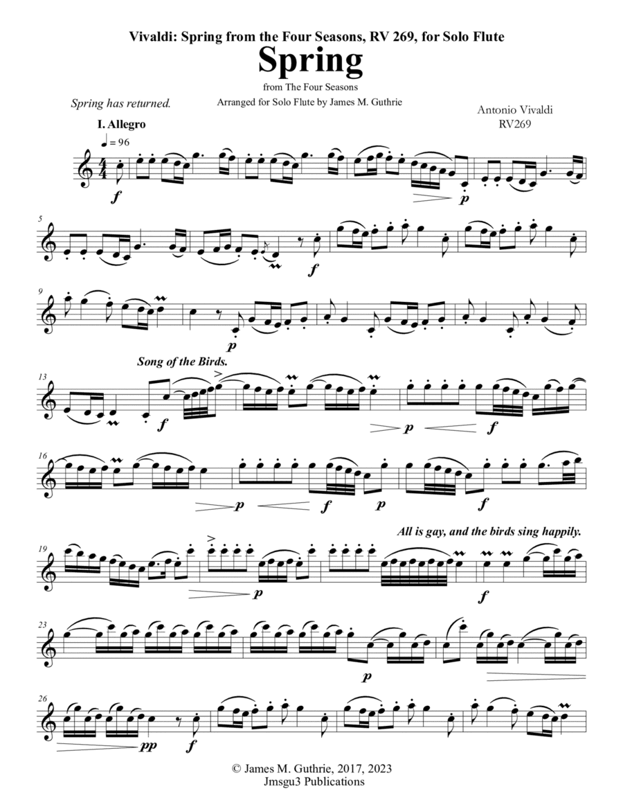Vivaldi: Spring from the Four Seasons for Solo Flute