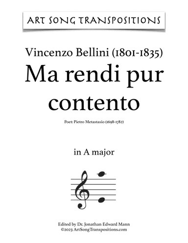 BELLINI: Ma rendi pur contento (transposed to A major and A-flat major)