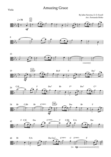Amazing Grace for Viola Solo with Chords