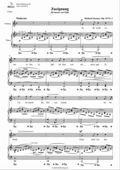 Zueignung, Op. 10 No. 1 (Original key. C Major)