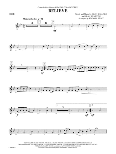 Believe (from The Polar Express): Oboe