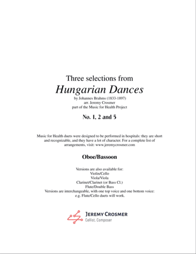 Brahms: Hungarian Dances No. 1, 2 and 5 - Music for Health Duet Oboe/Bassoon