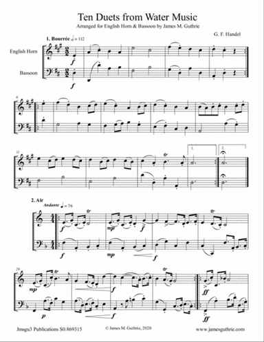 Handel: Ten Duets from Water Music for English Horn & Bassoon