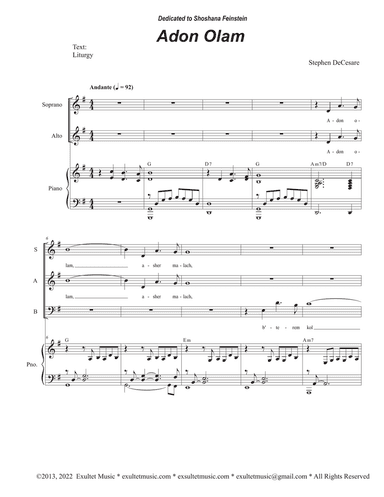Adon Olam (Vocal Trio - (SAB)