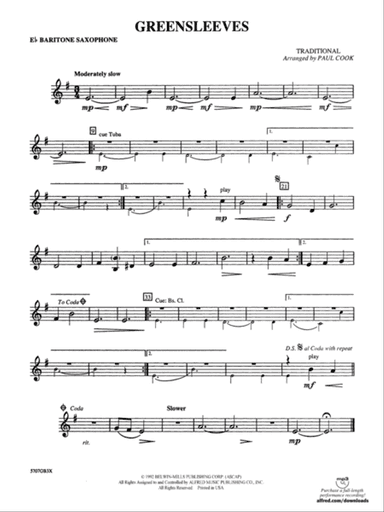 Greensleeves: E-flat Baritone Saxophone