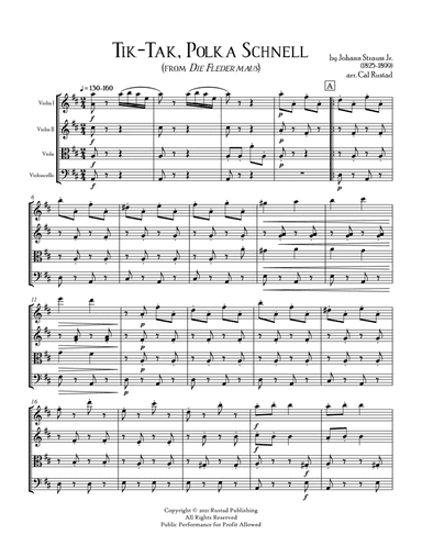 Tik-Tak Polka op. 356 from Die Fledermaus - for String Quartet