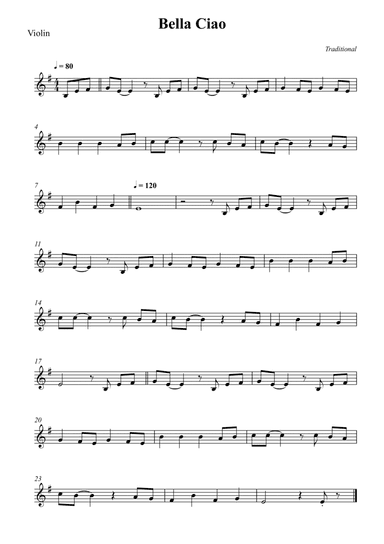 Bella Ciao For Violin