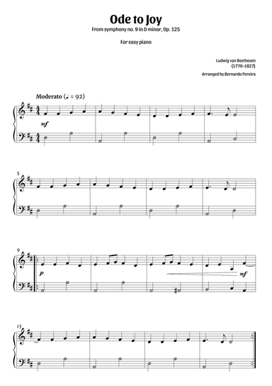 Ode To Joy (easy piano – clean sheet music)