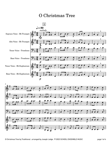 O Christmas Tree for Brass Quartet in Schools