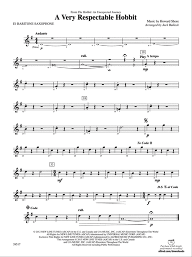 A Very Respectable Hobbit (from The Hobbit: An Unexpected Journey): E-flat Baritone Saxophone