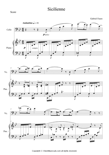 Sicilienne for Cello & Piano Op. 78