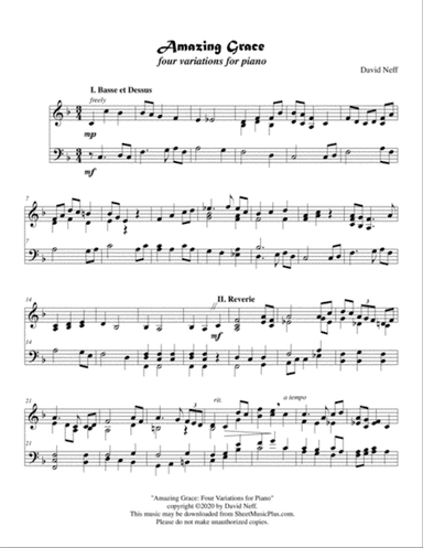 Amazing Grace: four variations for piano