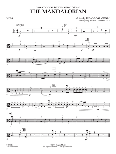 The Mandalorian (from Star Wars: The Mandalorian) (arr. Longfield) - Viola