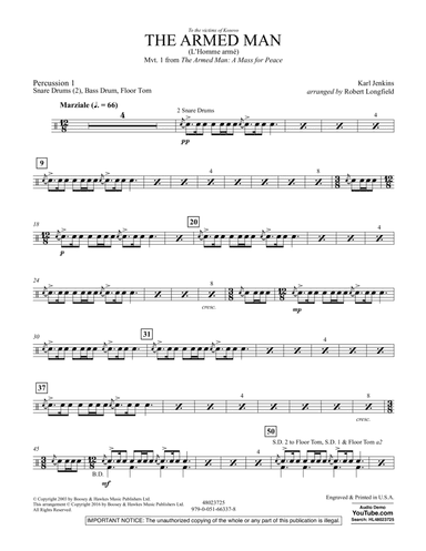 The Armed Man (from A Mass for Peace) (arr. Robert Longfield) - Percussion 1