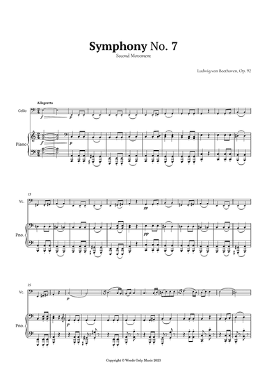 Symphony No. 7 by Beethoven for Cello and Piano