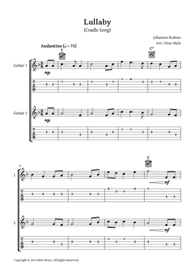 Brahms Lullaby - Guitar duet (with tabs)