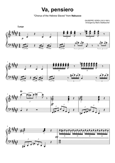 Va, pensiero (Chorus of the Hebrew Slaves) - Piano Solo (Original Key)