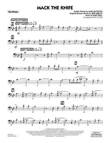 Mack The Knife (arr. Rick Stitzel) - Trombone 1