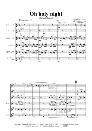 Oh holy night - Cantique de Noël - Christmas Song - Clarinet Quintet