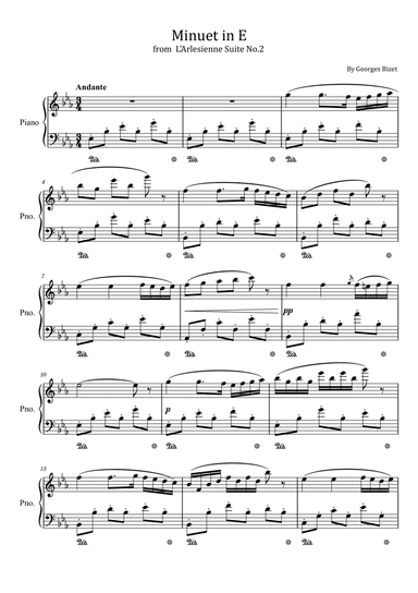 G.Bizet - Op. 23: III.Minuet in E-flat - From L'Arlesienne Suite No.2 - For Piano Solo