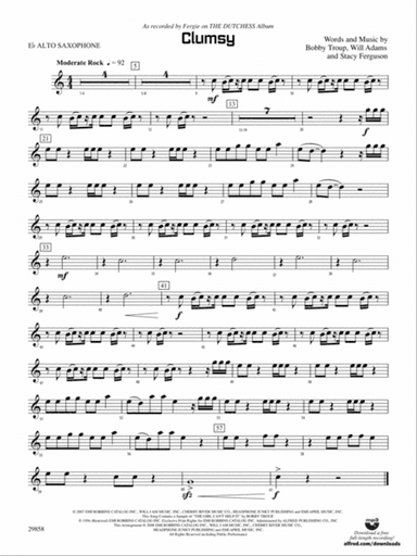 Clumsy (as recorded by Fergie on the album The Dutchess): E-flat Alto Saxophone
