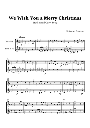 We Wish you a Merry Christmas for Horn in F Duet