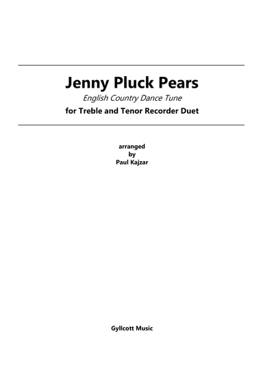 Jenny Pluck Pears (Treble and Tenor Recorder Duet)