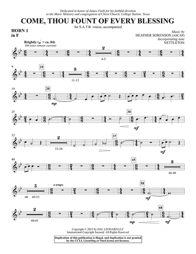 Come, Thou Fount Of Every Blessing - F Horn 1
