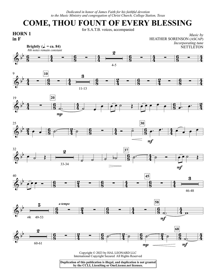 Come, Thou Fount Of Every Blessing - F Horn 1