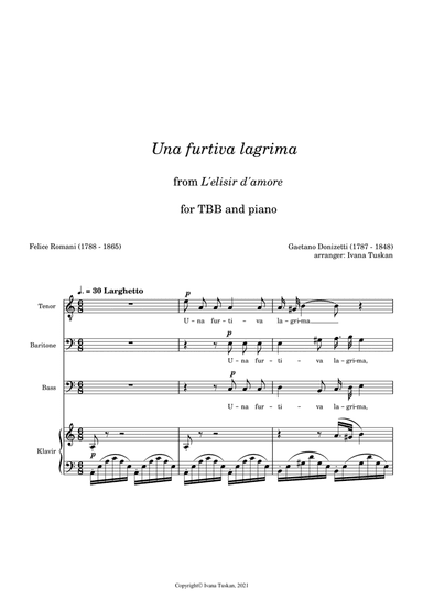 Una furtiva lagrima, for TBB a cappella, A minor