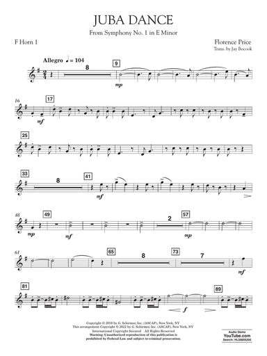 Juba Dance (from Symphony No. 1) - Horn 1 in F