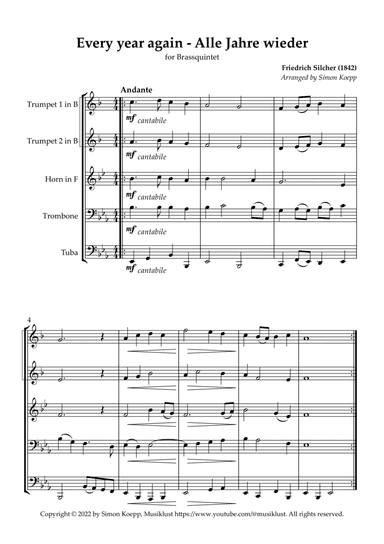 Every year again (Alle Jahre wieder) for Brassquintet