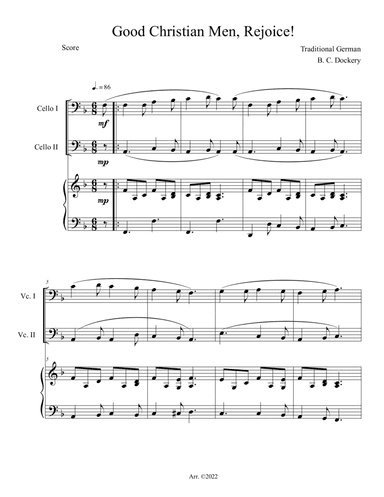 Good Christian Men, Rejoice! (Cello Duet with Piano Accompaniment)