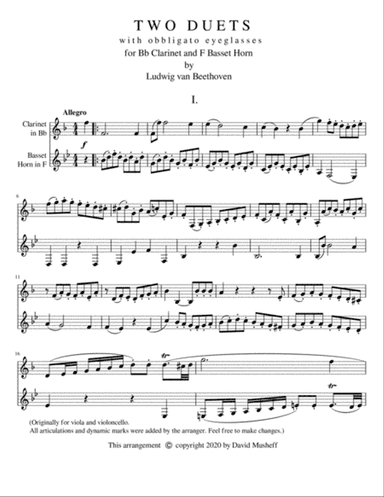 Two Duets with Obbligato Eyeglasses for Bb Clarinet and Basset Horn