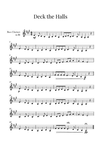 Deck the Halls (for Bass Clarinet)
